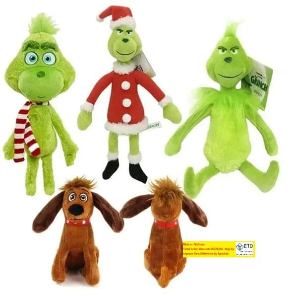 Stock Stole Plush Toys Green Grinch Toy Max Dog Doll Soft Stuffed Cartoon Animal Peluche For Kids Christmas Gifts 1028 LL