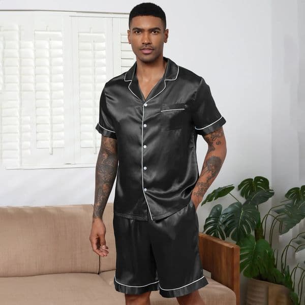 Mens pajamas set for casual home wear mens pajamas soft and smooth short sleeved shorts pajamas with pockets two-piece pajamas 250427