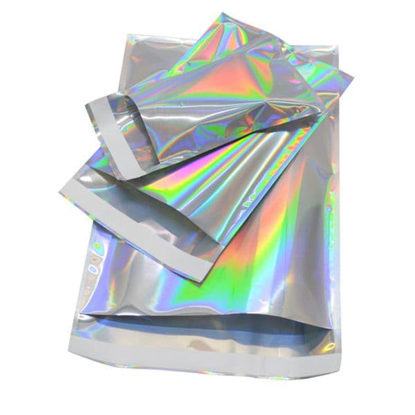 Empty Laser Packaging Bags Self Seal Holographic Mailing Envelope Bubble Padded Cosmetics Storage Case With Self-adhesive Strip Document Shirt Clothing Bag