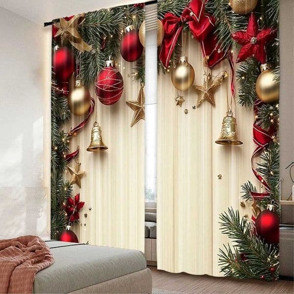 Curtain Christmas 2pcs 2D flat printing Christmas Curtains Holiday Elegance Durable polyester fiber Party Decorations for Entryway Room Parties Y251126