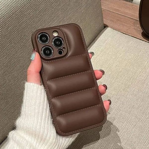 Luxury Down Jacket fine hole silicon case iPhone 16 15 14 13 12 11 XR XS Pro Max Plus soft protection phone cover for winter