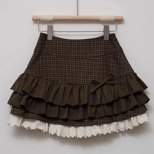 Japanese Sweet Lolita Mini Skirts Women Y2K Kawaii Lace Patchwork Bow Cake Skirt Femme High Waist Preppy All Match A Line Skirts 251126
