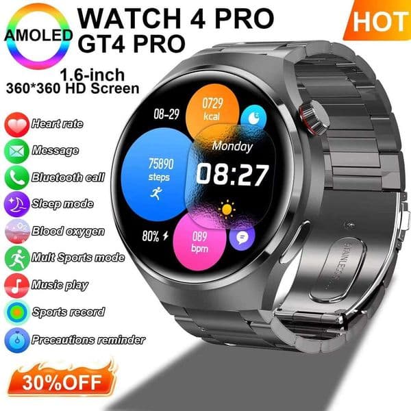 2025 New GT 4 PRO Smart Watch 366*366 HD Screen Bluetooth Call Heart rate NFC GPS Compass Track SmartWatch Men Women For Huawei