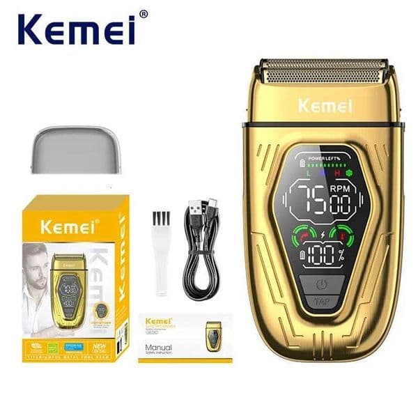 Kemei Professional Barber Foil Shaver Cordless Men Electric Reciprocating Razor with High-Speed Dual Blades Rechargeable USB-C X251128