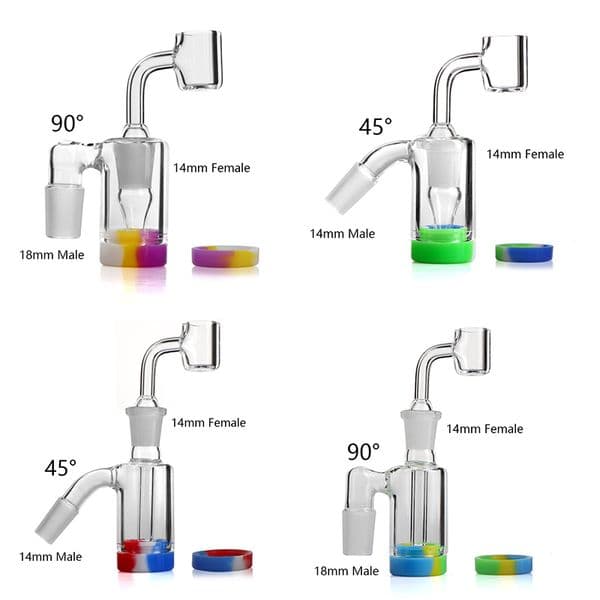 14mm 18mm Male Female Glass Ash Catcher With 10ML Silicone Container Reclaimer & 4mm Quartz Banger Ash Catcher Reclaimer Set
