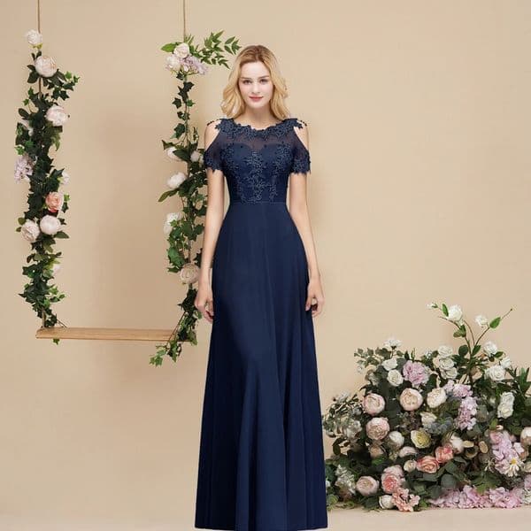 Evening Maxi Dresses Pearls Beaded Illusion Short Sleeve Chiffon A Line Boho Formal Party Guest Gowns Women CPS966 CPS912