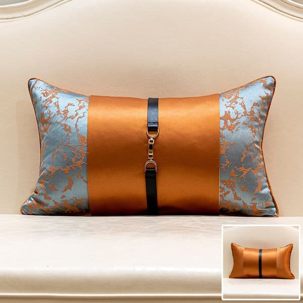 Modern/simple light throw waist pillow, metal leather buckle jacquard cushion cover, home model room sofa backrest cover 30*50cm