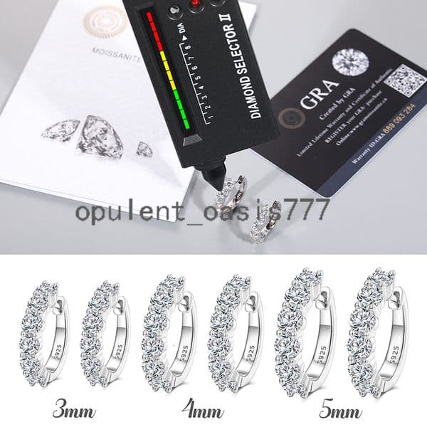 Fine Jewelry Set New Fashion 925 Sterling Silver 3mm 4mm 5mm VVS Moissanite Diamond Huggie CC Hoop Earrings for Men Women