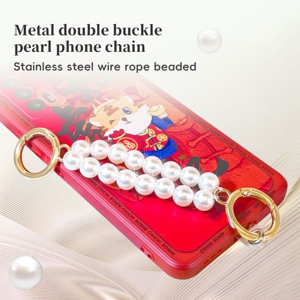Metal Double-Snap Pearl Phone Clip Stainless Steel Wire Rope Phone Chain