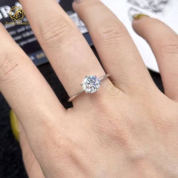 6 Prongs Moissanite Women Plain Ring Band 14K White Gold 1CT D VVS1 GRA Certificate Diamond Rings for Wedding