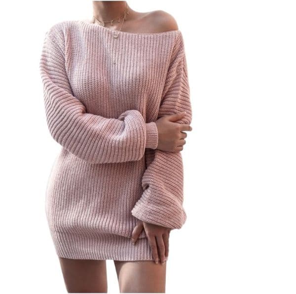 (1031) Autumn and Winter European and American Long-sleeved One-piece Collar Casual Loose Knitted Sweater Skirt