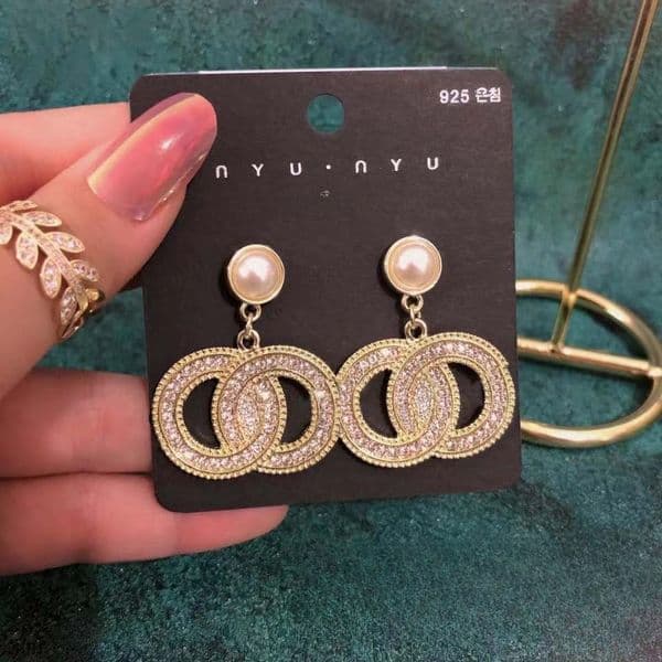 Luxury Dangle Earrings Fashion Brand Letter Diamond Pearl Hoop Earrings Designer Jewelry For Women Gift Girls