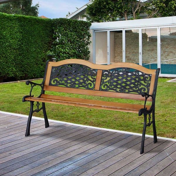 Wholesale 50" Outdoor Garden Bench Patio Bench with Wood Seat Porch Bench with Antique-Like Flourishes garden furniture