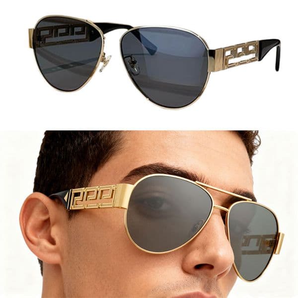Greca Pilot Sunglasses Women Gold Metal Pilot Frame Black Lens Men Outdoor Beach Party UV400 Protective Sunglasses VE2289 with Box