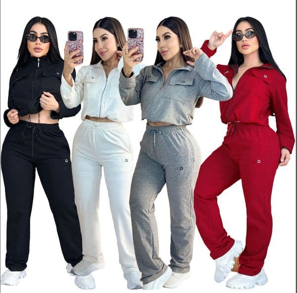 Women's Yoga Tracksuits Designer Embroidered letter zipper hoodie with multiple pockets and wide leg pants suits for women's casual sports 2-piece set
