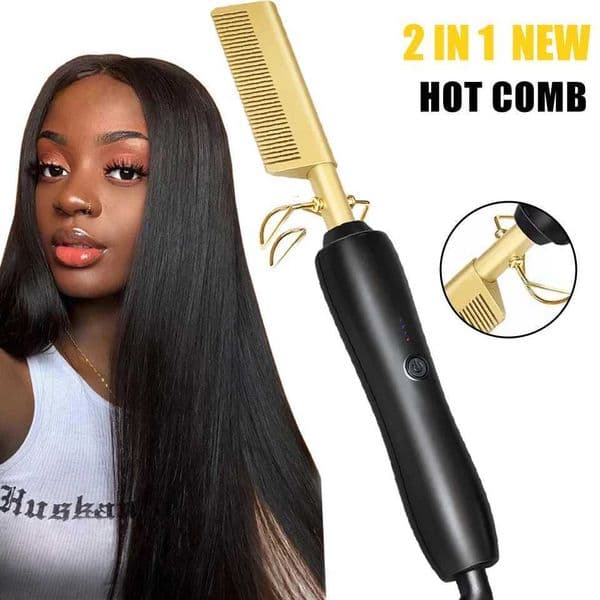 2 in1 Hot Comb Hair Straightener Electric Heating Comb Fast Heating Portable Travel Anti-Scald Beard Straightener Press Hot Comb Z250122
