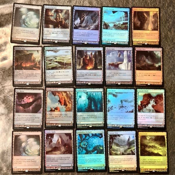 collectible game card Magic the gathering MTG rugged prairie cinder glade wasteland canopy vista forbidden orchard dust bowl