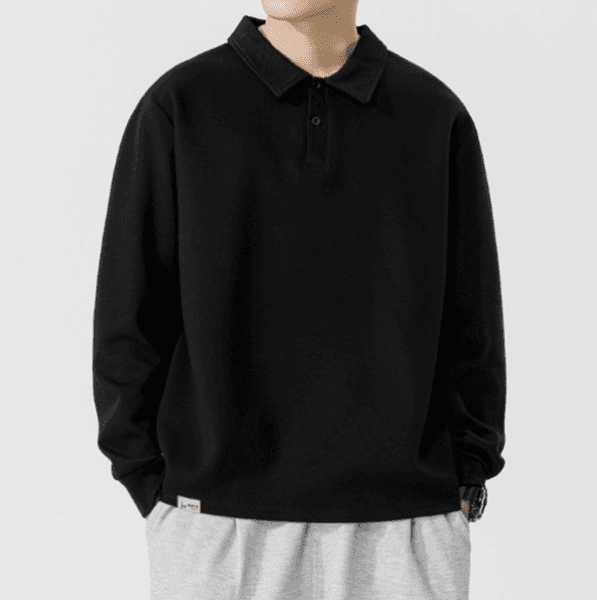 6 Men Long-sleeved Autumn and Winter Heavy Loose Color Lapel Youth Casual