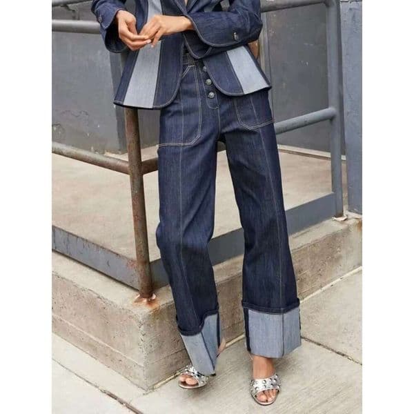 2025 Autumn Winter Women's Denim Pants Fashion Split-Joint High Waisted Straight Leg Streetwear Women Jeans Trousers