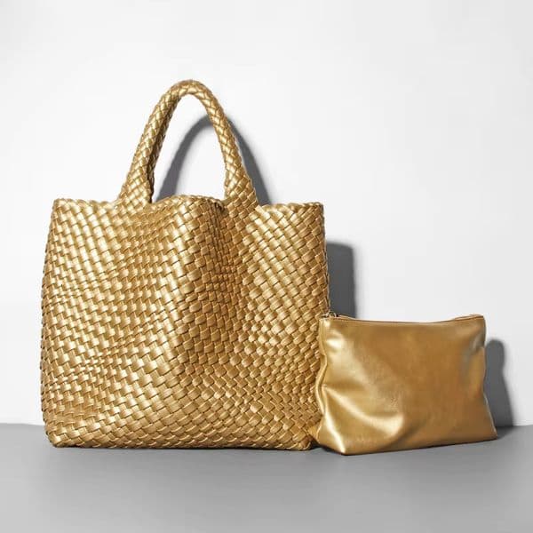 New Golden Knit Large Capacity Woven Shoulder Handbags For Women Beach Holiday Purse Female Evening Tote Bags