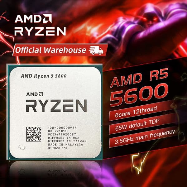 AMD Ryzen 5 5600 CPU Brand New Game Processor Socket AM4 6-Core 12-Thread 65W DDR4 Desktop CPU Processador Without Cooler Fan