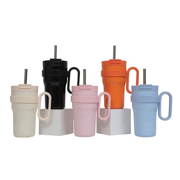 Insulated Coffee Tumbler Cup 24oz Stainless Steel Travel Mug With Straw Handle For Hot Cold Drinks