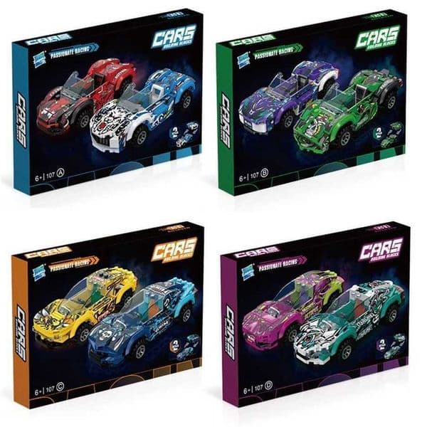 Childrens puzzle building blocks sliding small particle assembly simulation racing car model boys toy gift