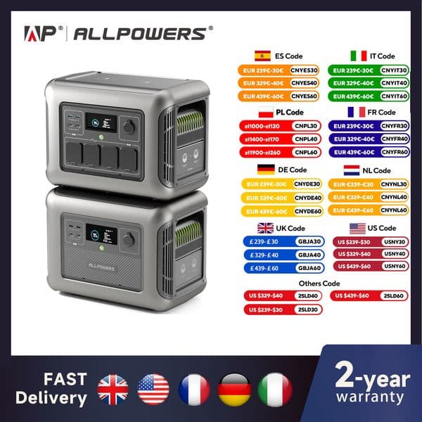 ALLPOWERS Portable Power Station R1500 with B1000 External Batter 1152Wh LiFePO4 Extra Battery with Solar Generator for Outdoor