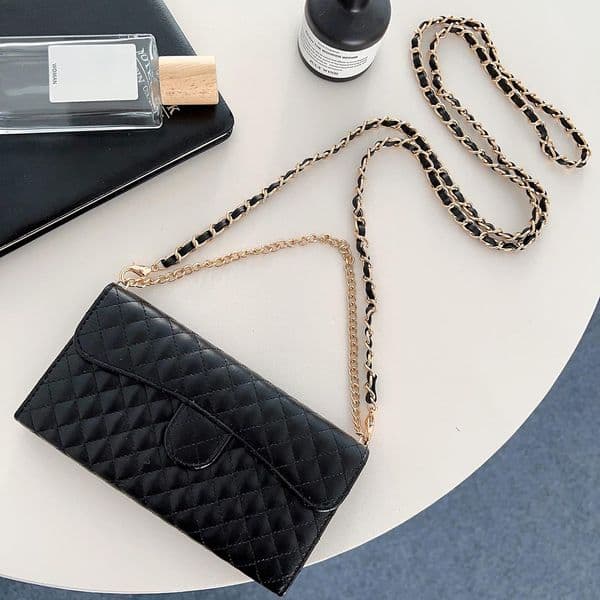 Luxury Leather Card Phone Case for Phone diamond pattern Crossbody Chains Flip Three-fold Wallet Mirror Back Cover Coque Funda R251211