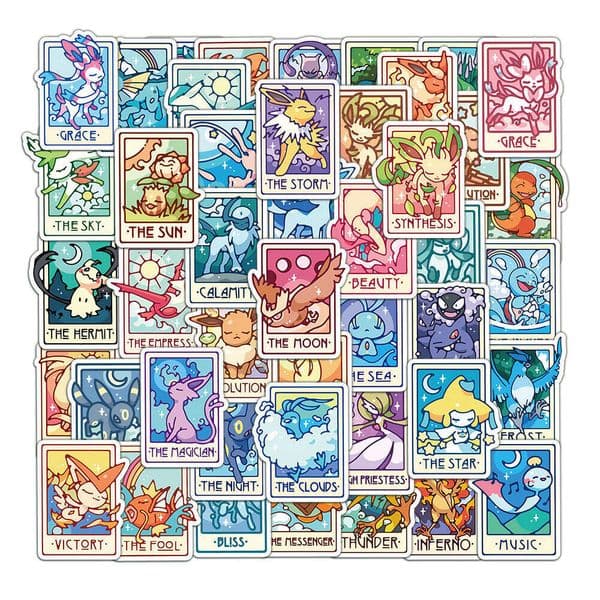 45 Cute Cartoon Characters Elf Card Handbooks, Phone Cases, Computer Decorations, Bright Film Stickers, Eevee