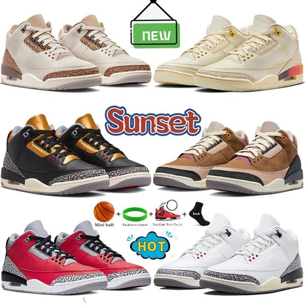 Designer 3 3s basketball shoes mens low Palomino Sunset Black cat White Cement Reimagined lucky green Fire Red UNC cool grey casual shoe men women sneakers trainers
