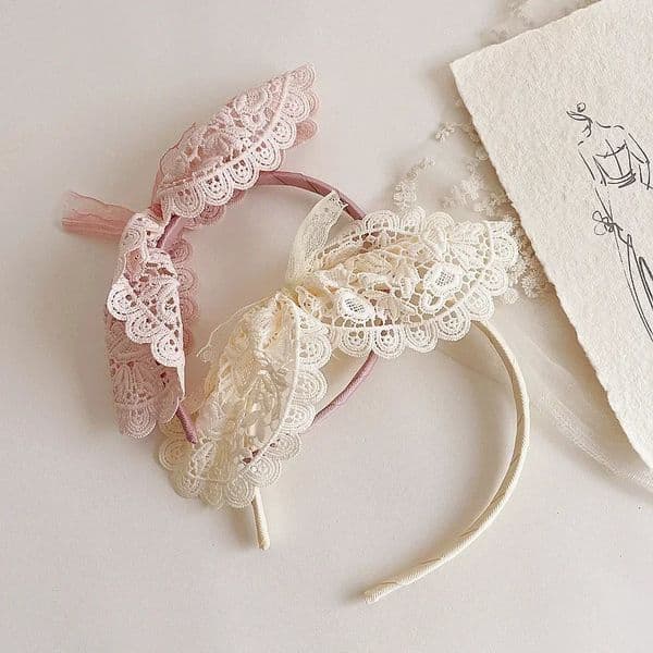 1pc French Vintage Lace Tie Bow Hair Bands Headband Cute Big Hoop for Baby Girls Accessories 250221