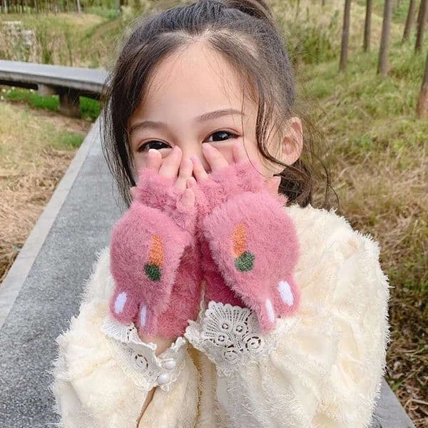 Ddmyshoesvip Cute Plush Children Students Windproof Thicken Warm Mittens Winter Soft Flip Type Gloves Hand Warmer For Boys Girls