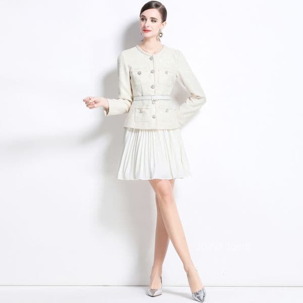 Spring and Autumn New Womens Clothing Style Long Sleeve Splicing Chiffon pleated Skirt Fake Two piece Dress