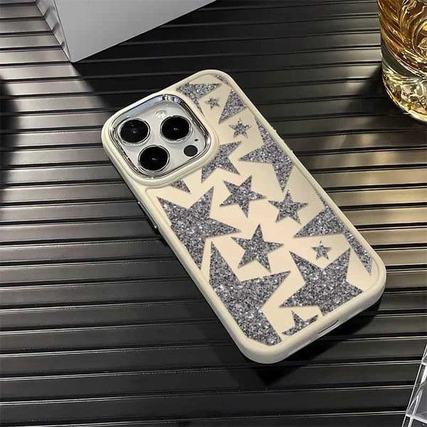 Silver Five-pointed Star Design Phone Case for IPhone 15 Pro 16 14 13 12 11 Pro Max 7 8 PIus X XR XS Metal Frame Silicone Cover X250224
