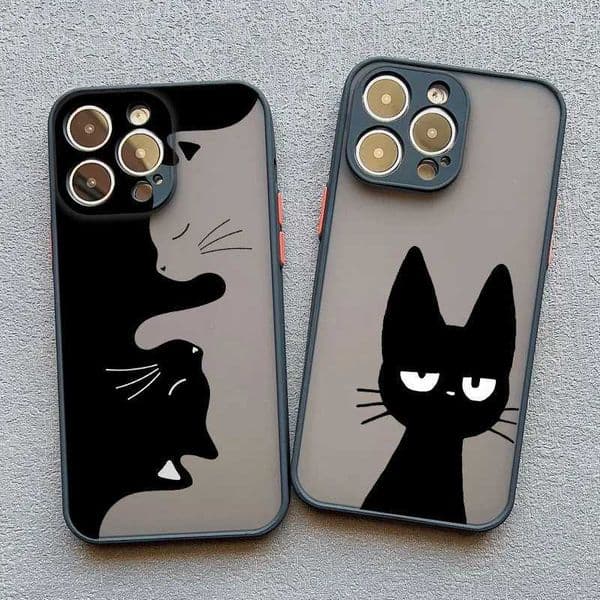 Cute Cartoon Black Cat Phone Case For iPhone 14 13 12 11 Pro Max Mini 16 15 Pro Max Plus XS XR X 7 8 Plus Shockproof Back Cover Z250227