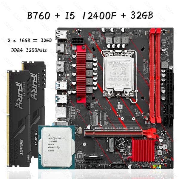 NEW Motherboard B760 Kit Core i5 12400F 2*16GB = 32GB Memory DDR4 3200 Desktop RAM LGA 1700 Motherboard Set