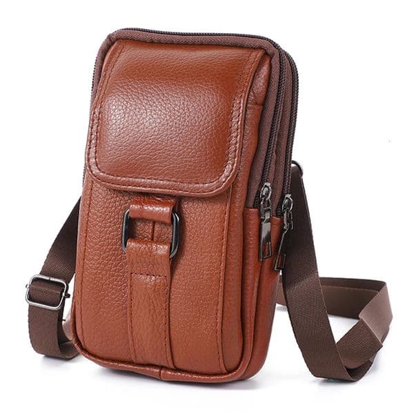 Ship from U.S. Mens Messenger Bag Cowhide Leather Bag Male Mobile Phone Pouch Pocket Small Wallet Travel Waist Bag Multi-Pockets Chest Bag 250227FBBBJ