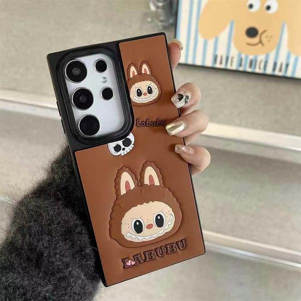 3D Cartoon Labubu Phone Case for Samsung Galaxy S20 S21 S22 S23 S24 Ultra Plus FE S25 S25ultra Leather Emboss Back Cover Capa