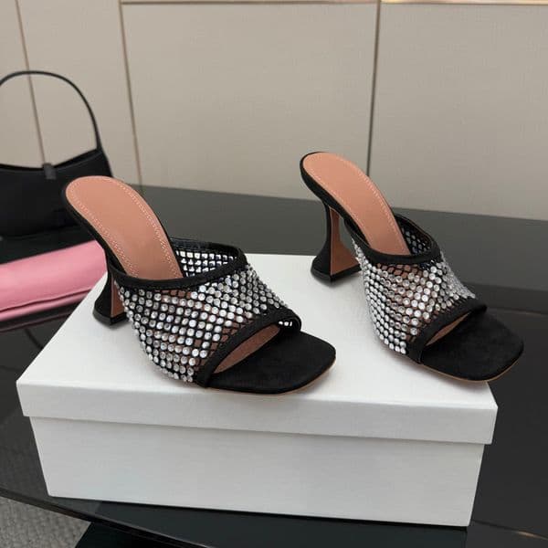 Top quality new Silk clear pvc Bowtie Rhinestone decoration High-heeled Sandals mules Spool Heels slippers Luxury designer heels Evening party Office shoes Factory