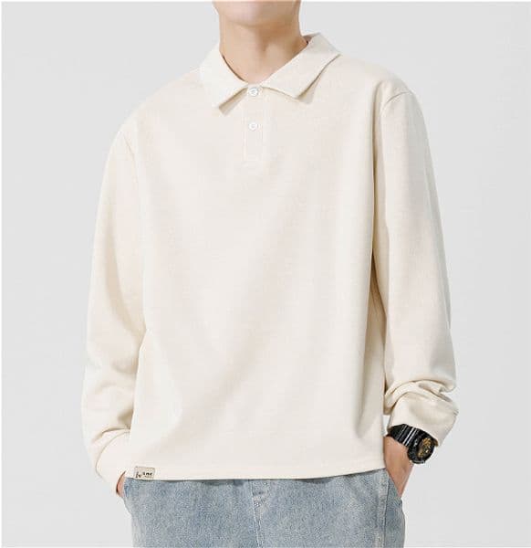 364 Men Long-sleeved Autumn and Winter Heavy Loose Solid Color Lapel Youth Casual