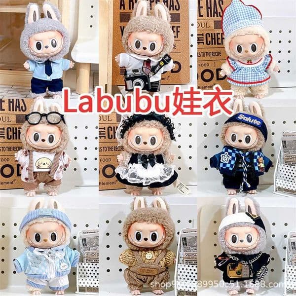 Labubu plush toy with adhesive 17cm clothing accessories set 60% off wholesale