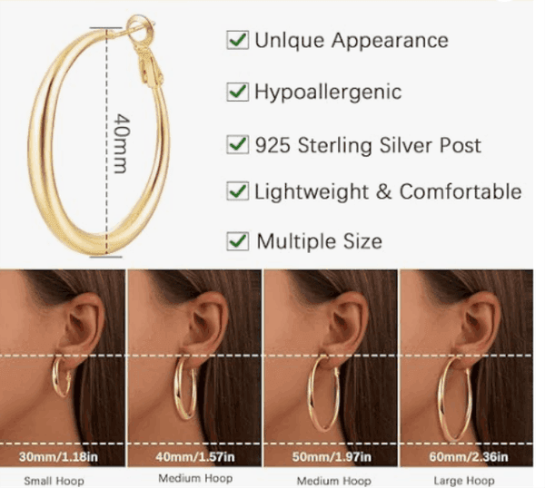 Hoop Earrings Women Jewelry 925 Stering Silver Post Lightweight & Hypoallergenic Earring Designer 14K Plated Gold Hoop Earrings for Women Gift