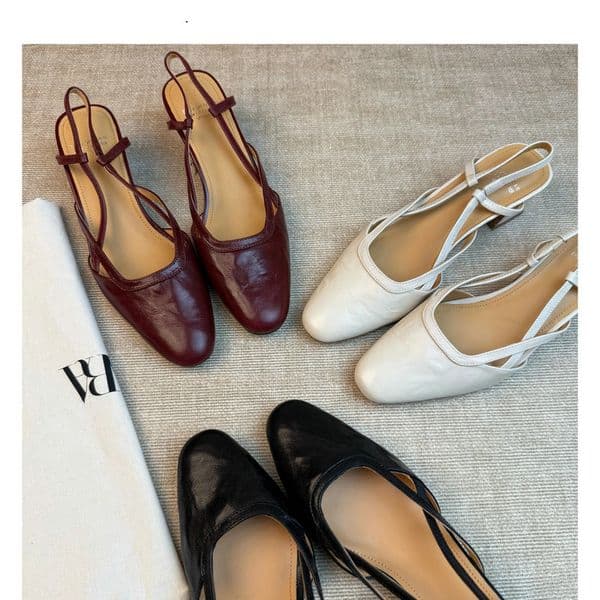 Side Hollow Sandals Elegant 5cm High Heel Comfortable Spring Summer Round Toe New Leather Shoes ddmythur