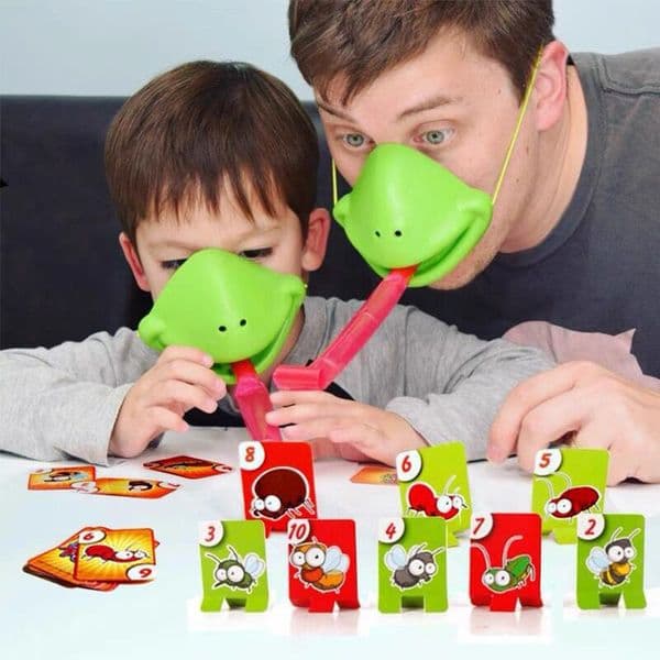 Frog Lizard Tongue Game Funny Frog Lizard Mask Model with Insect Card Game Decoration Home Parent Child Desktop Interactive Game