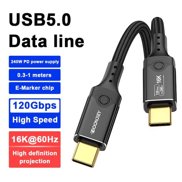 Thunderbolt 5 Cable Type C 80Gbps USB4 Gen4 USB C to C 240W Charge Cable 16K Compatible Thunderbolt 4/3 40Gbp for eGPU