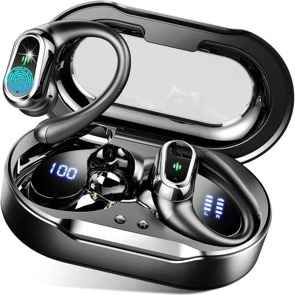 5.3 Sport, Bluetooth Earbuds ENC Noise Canceling Mic, 50H Stereo Wireless Headphones IP7 Waterproof with Earhooks, Dual LED Display for , Sport, Mic Earhooks