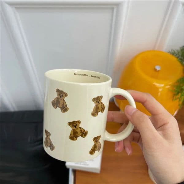 Korean Modern Ins Mugs Coffee Cups Solid Color Cartoon Teddy Bear Ceramic Bread Milk Cup Coffee Table Desktop Drinking Utensils