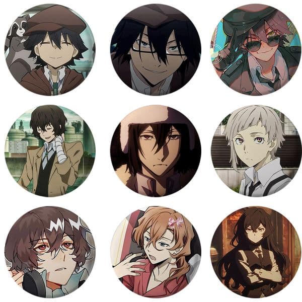 58mm Anime Lapel Pins Bungo Stray Dogs Brooches Manga Figure Cosplay Badge DIY Backpack Clothes Accessory Button Pin