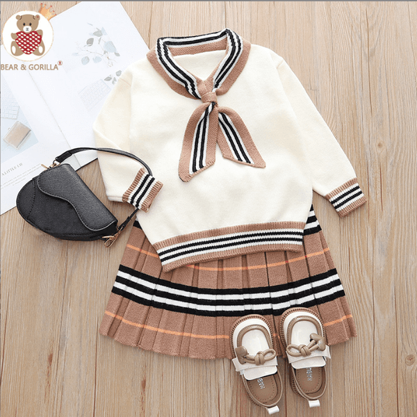 Kids Designer Girls Winter 2 Piece Set Long Sleeve Sweatshirt Matching Pleated Skirt - Perfect For Cool Weather Clothes set